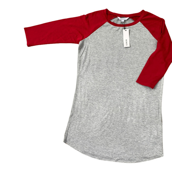 BB DAKOTA Raglan Shirt Dress Red & Gray Size Small - Picture 1 of 5